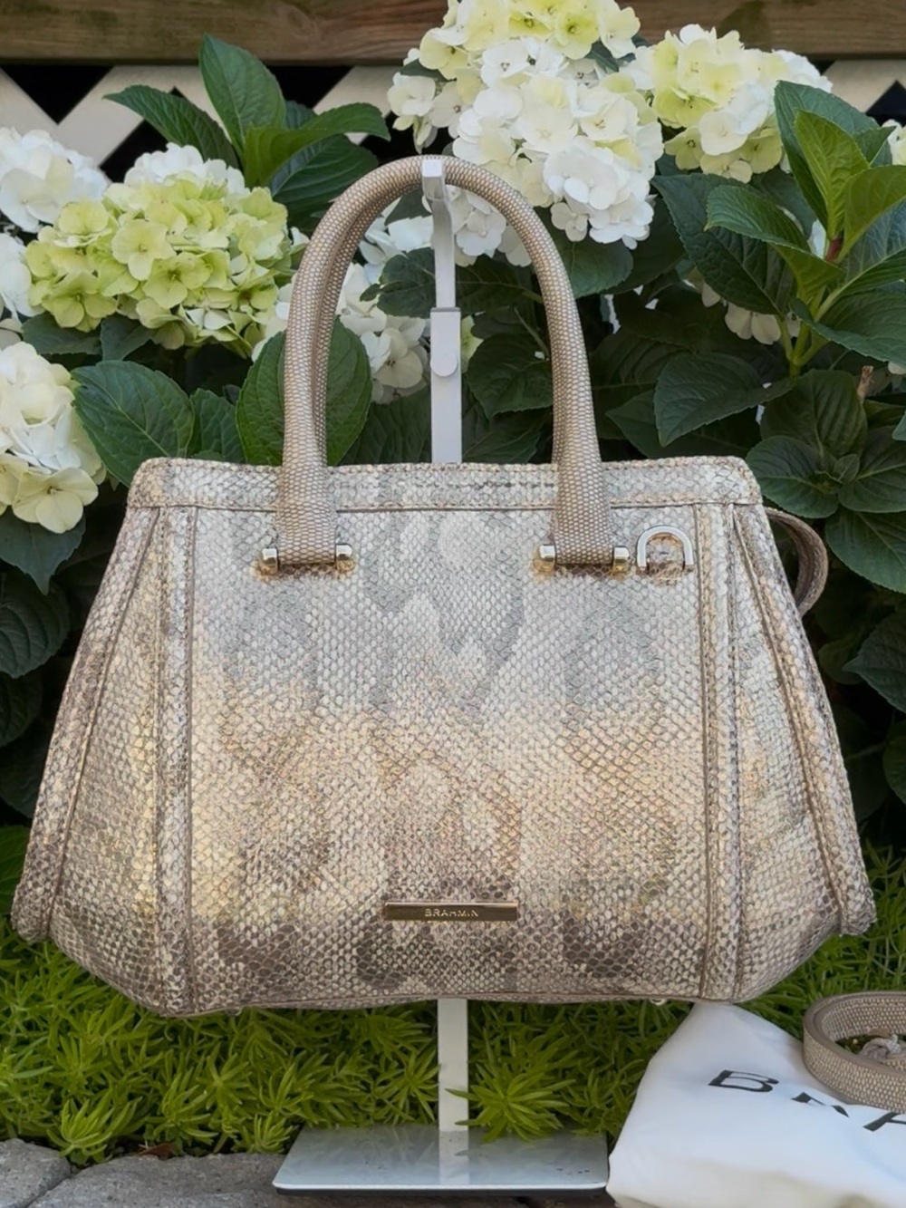 Brahmin Authentic Arden Blissful Gold Satchel Snake Crossbody Limited Edition